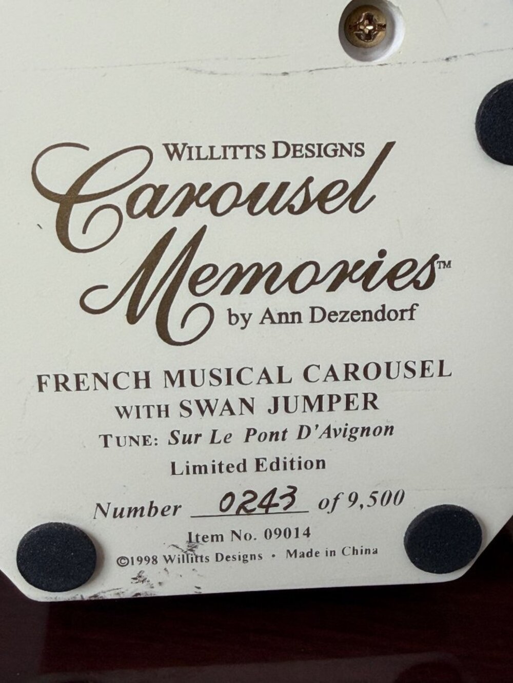 1998 Willitts Ann Dezendorf Carousel Memories Swan Jumper Music Box LE Tested - Picture 13 of 17